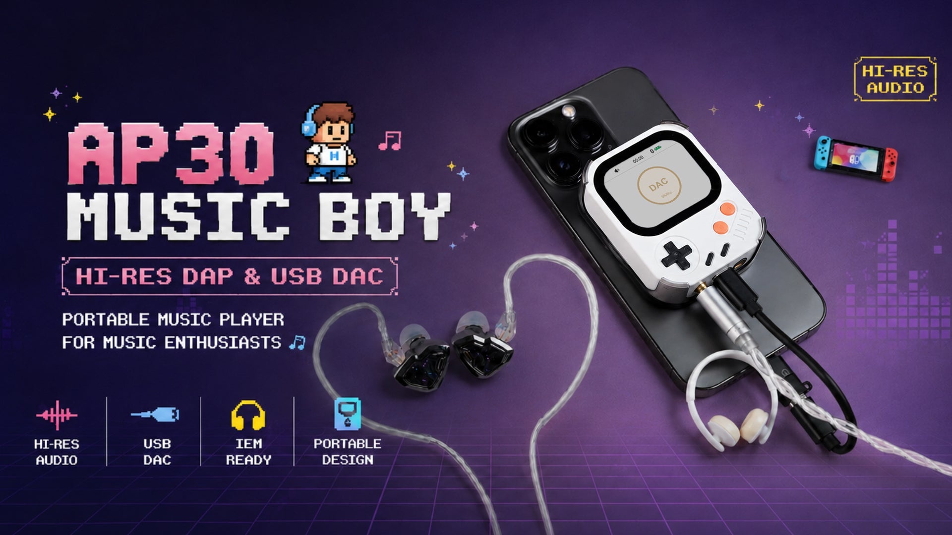 AP30 Music Boy Hi-Res DAP & USB DAC | Portable Music Player for IEMs